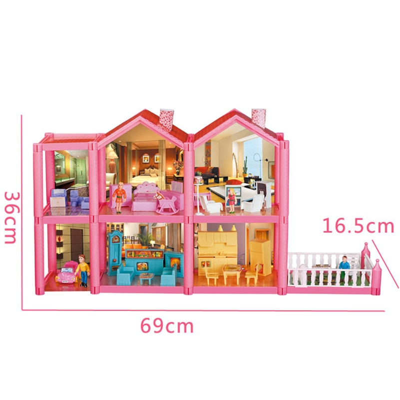 Kid's Large DIY Family Doll House with Miniature Furniture