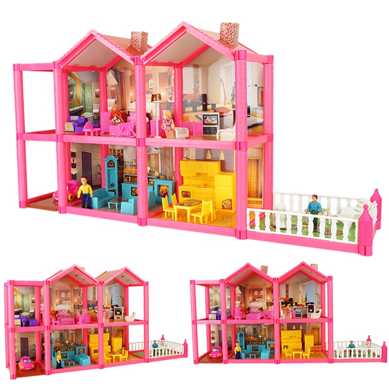 Kid's Large DIY Family Doll House with Miniature Furniture